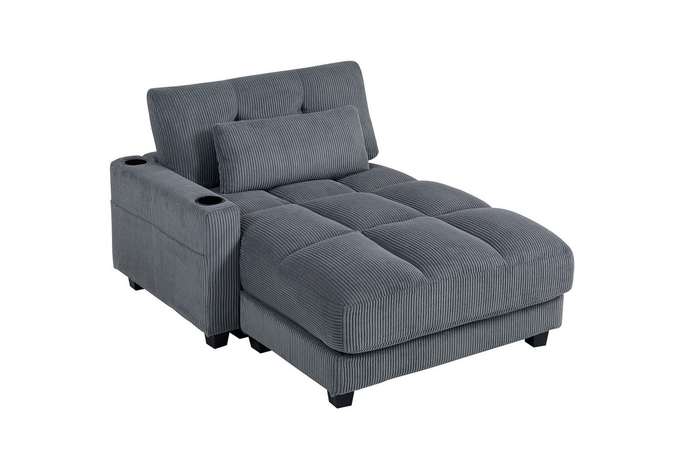 HOMCOM Schlafsofa Chaiselongue 2 Sitzer, Cord-Optik, Links/Rechts Armlehne, Sofa mit Schlaffunktion 1 Teile, für Wohnzimmer, Schlafzimmer, Dunkelgrau – Bild 2 von 5