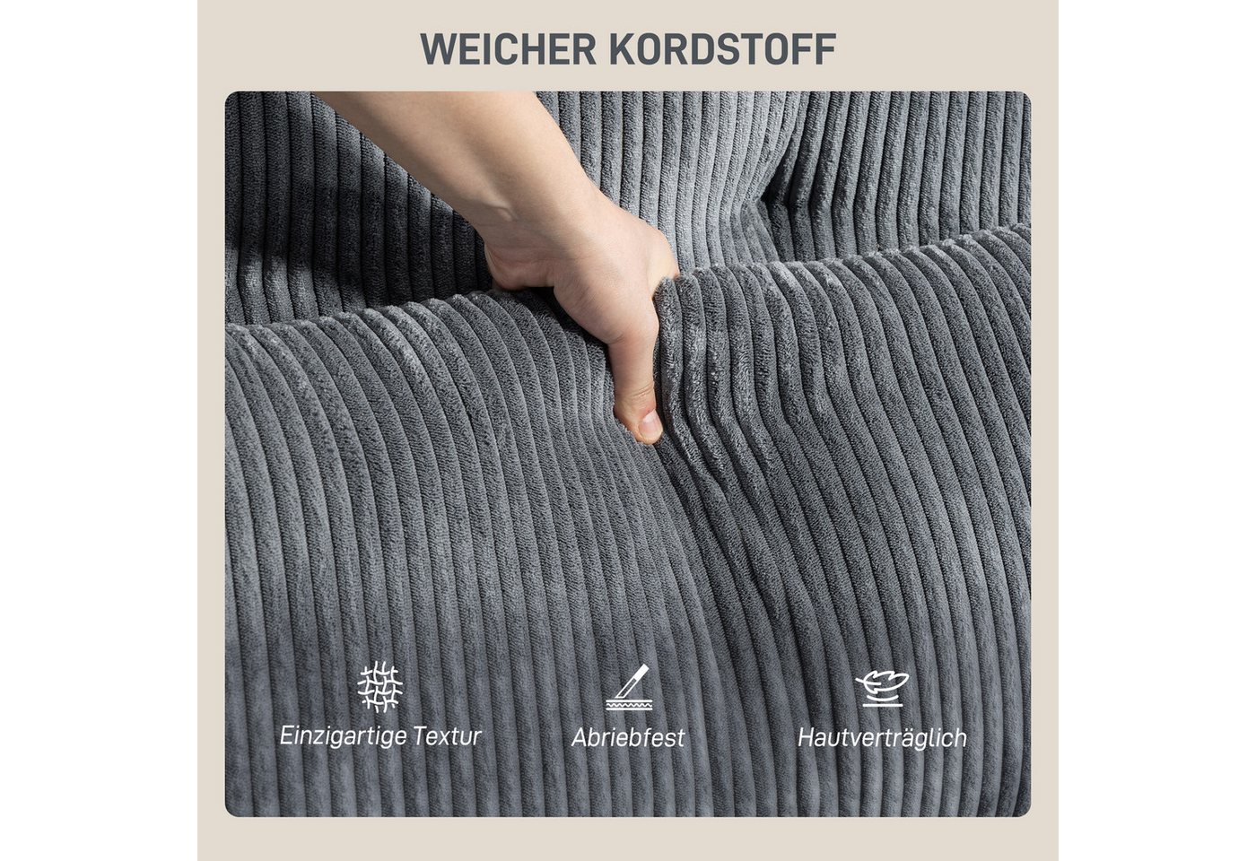 HOMCOM Schlafsofa Chaiselongue 2 Sitzer, Cord-Optik, Links/Rechts Armlehne, Sofa mit Schlaffunktion 1 Teile, für Wohnzimmer, Schlafzimmer, Dunkelgrau – Bild 4 von 5