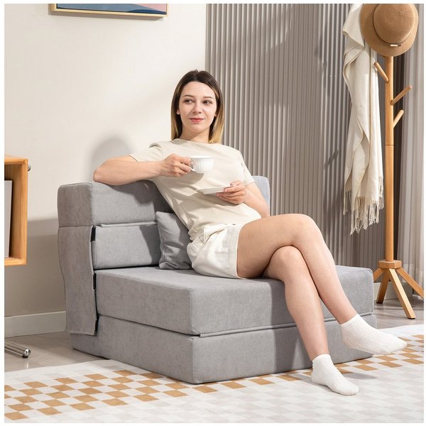 HOMCOM Schlafsofa Klappbar Sessel mit Verstellbarer Rückenlehne Kissen Gästebett, Gästebett 1 Teile, 3-in-1 Schlafsessel, klappbar, platzsparend