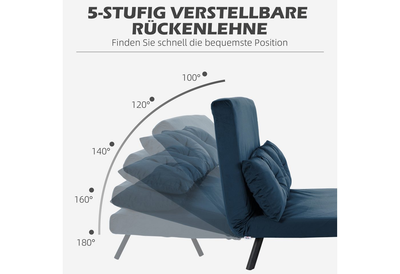 HOMCOM Schlafsofa Polystersofa mit Verstellbarer Rückenlehne und Rückenkissen, Polstersofa 1 Teile, mit Verstellbarer Rückenlehne, Blau, 102 x 73 x 81 cm – Bild 5 von 5