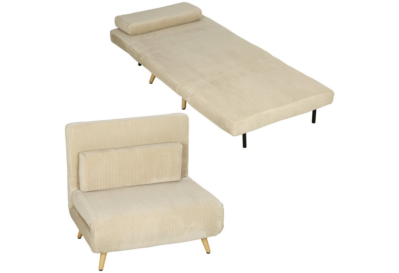 HOMCOM Schlafsofa Schlafsessel 3 in 1 mit Bettfunktion, Verstellbarer Rückenlehne, Set 1 Teile, 3-in-1, Click-Clack, Rückenlehne 6-fach – Bild 2 von 5