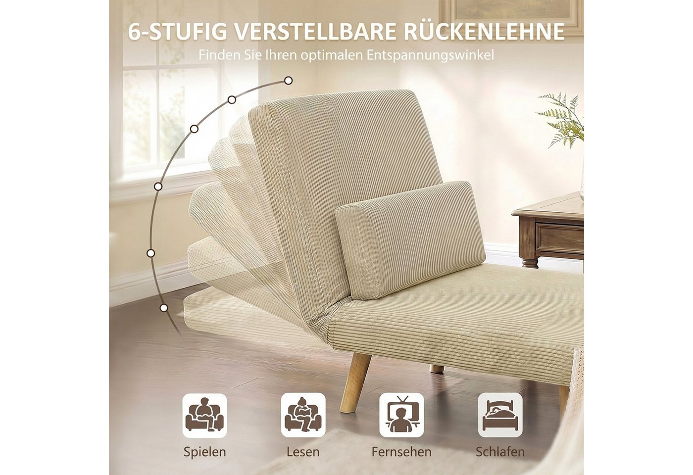 HOMCOM Schlafsofa Schlafsessel 3 in 1 mit Bettfunktion, Verstellbarer Rückenlehne, Set 1 Teile, 3-in-1, Click-Clack, Rückenlehne 6-fach – Bild 5 von 5
