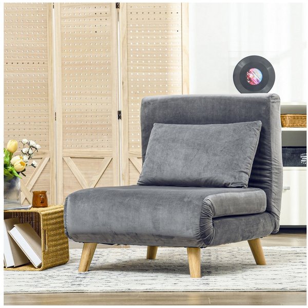 HOMCOM Schlafsofa Schlafsessel klappbar mit Bettfunktion, Gästebett in Leinenoptik, Klappsessel 1 Teile, für Wohnzimmer, Grau