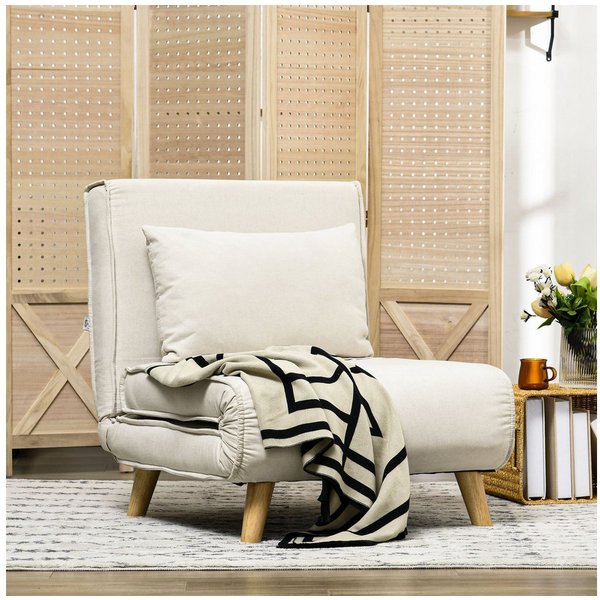 HOMCOM Schlafsofa Schlafsessel klappbar mit Bettfunktion, Gästebett in Leinenoptik, Klappsessel 1 Teile, für Wohnzimmer, Cremeweiß