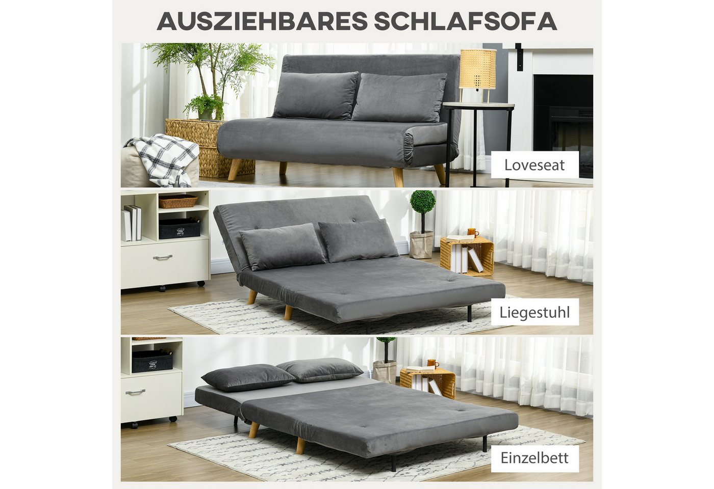 HOMCOM Schlafsofa Schlafsessel klappbar mit Bettfunktion, Gästebett in samtoptik, Klappbarer Relaxsessel in Samtoptik 1 Teile, bis 250 kg belastbar, für Wohnzim – Bild 4 von 5