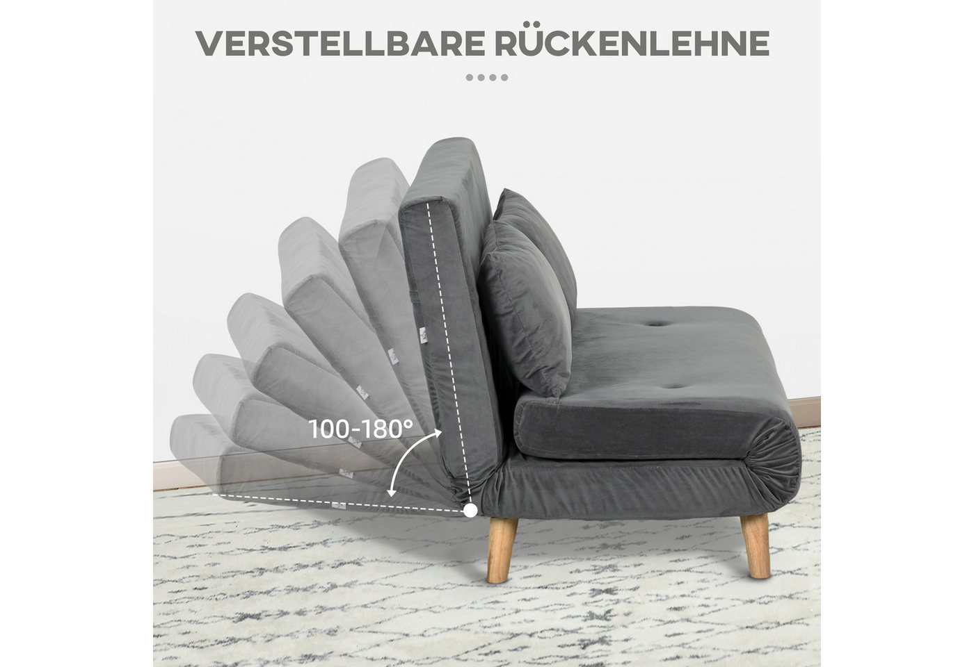 HOMCOM Schlafsofa Schlafsessel klappbar mit Bettfunktion, Gästebett in samtoptik, Klappbarer Relaxsessel in Samtoptik 1 Teile, bis 250 kg belastbar, für Wohnzim – Bild 5 von 5