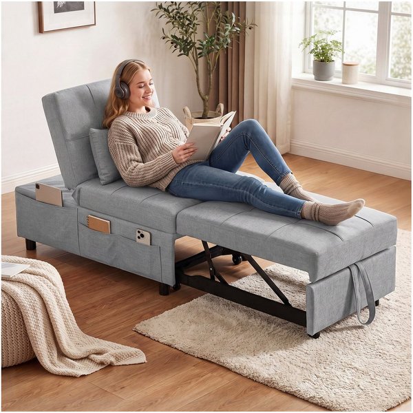 HOMCOM Schlafsofa Schlafsessel mit Bettfunktion, ausziehbares Schlafsofa, Set 1 Teile, Hellgrau 65,5 x 104 x 81 cm