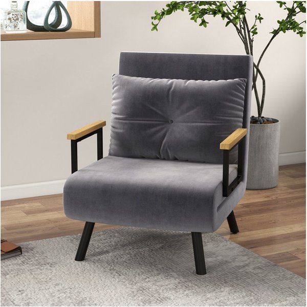 HOMCOM Schlafsofa Schlafsessel mit Schlaffunktion, Lendenkissen und Samtoptik, Verstellbare Sessel 1 Teile, 73 x 63 x 81 cm, Dunkelgrau