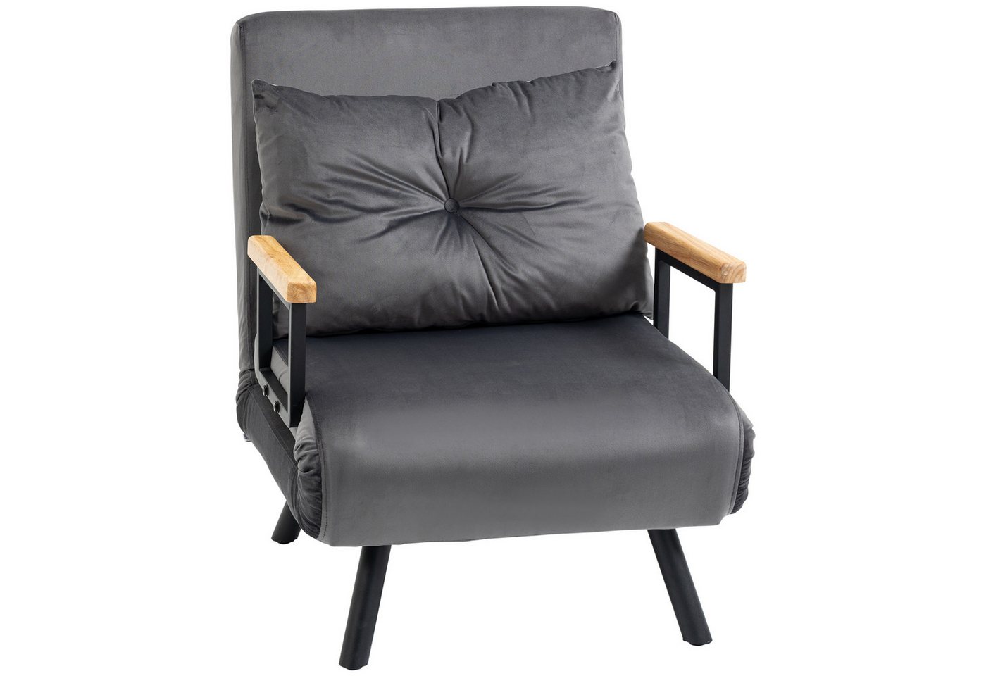 HOMCOM Schlafsofa Schlafsessel mit Schlaffunktion, Lendenkissen und Samtoptik, Verstellbare Sessel 1 Teile, 73 x 63 x 81 cm, Dunkelgrau – Bild 2 von 5