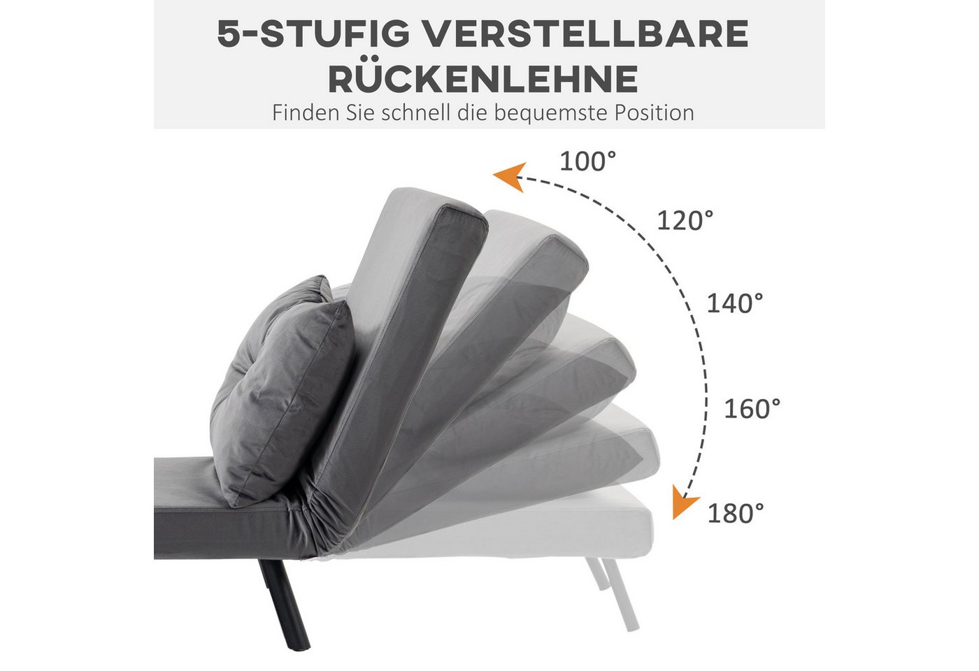 HOMCOM Schlafsofa Schlafsessel mit Schlaffunktion, Lendenkissen und Samtoptik, Verstellbare Sessel 1 Teile, 73 x 63 x 81 cm, Dunkelgrau – Bild 5 von 5