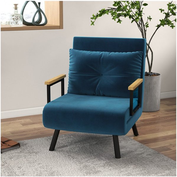 HOMCOM Schlafsofa Schlafsessel mit Schlaffunktion, Lendenkissen und Samtoptik, Verstellbare Sessel 1 Teile, 73 x 63 x 81 cm, Blau