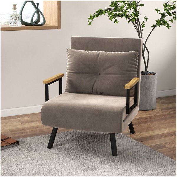 HOMCOM Schlafsofa Schlafsessel mit Schlaffunktion, Lendenkissen und Samtoptik, Verstellbare Sessel 1 Teile, 73 x 63 x 81 cm, Braun