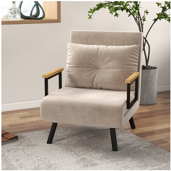 HOMCOM Schlafsofa Schlafsessel mit Schlaffunktion, Lendenkissen und Samtoptik, Verstellbare Sessel 1 Teile, 73 x 63 x 81 cm, Beige
