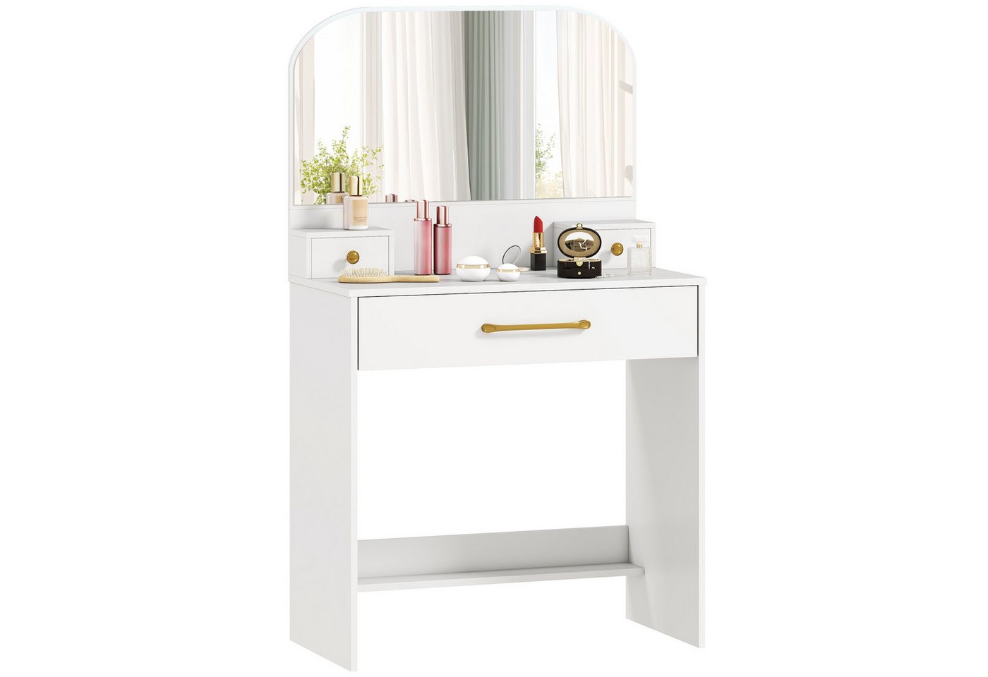 HOMCOM Schminktisch Frisiertisch, Modern Kosmetiktisch, Weiß (Set, 1-St., 1 Tisch), Mit gewölbtem Spiegel und viel Stauraum – Bild 2 von 5