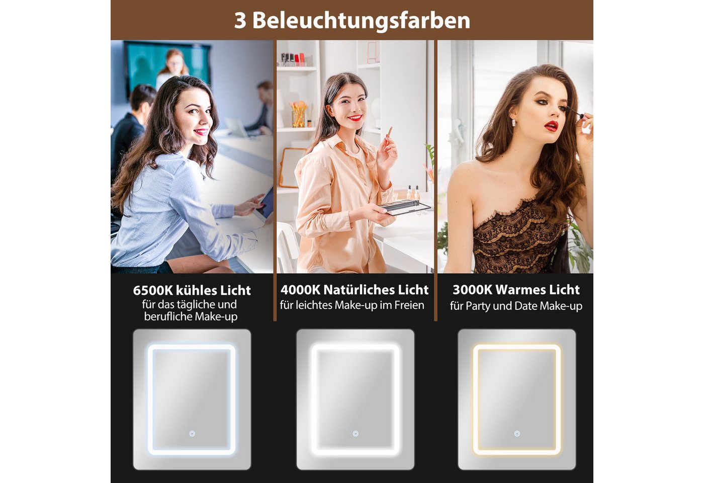HOMCOM Schminktisch LED-Beleuchtung, 3 Lichtfarben, klappbare Tischplatte, Schubladen (Frisiertisch, 1-St., Kosmetiktisch), für Schlafzimmer Weiß – Bild 4 von 5