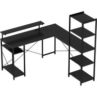 HOMCOM Schreibtisch, L-förmiger Computertisch 137 x 140 x 139,5 cm Eckschreibtisch mit 6 Ablagen, Bürotisch mit Monitorständer, USB, Steckdose, für Homeoffice, 