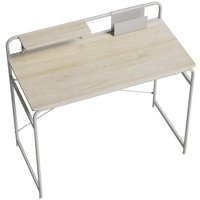 HOMCOM Schreibtisch, Moderner Schreibtisch mit Ablage und Metallgestell, Einfache Montage für Home-Office, Schlafzimmer, Kleine Räume, 98x48x88,5 cm, Eiche Aoso