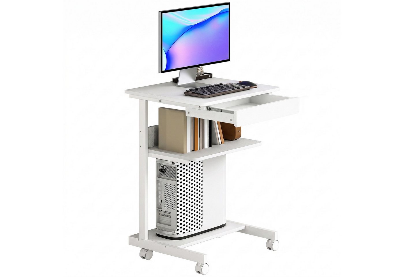 HOMCOM Schreibtisch Schreibtisch (Bürotisch, 1-St., Schreibtisch), Mit Rollen und Stauraum, Kompakt – Bild 2 von 5