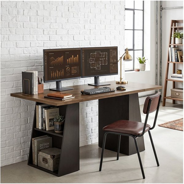 HOMCOM Schreibtisch Computertisch, Arbeitstisch mit Metallrahmen, Home Office (nicht anwendbar, 1-St., 1 Tisch), für Home Office und Arbeitszimmer, Braun, Schwa