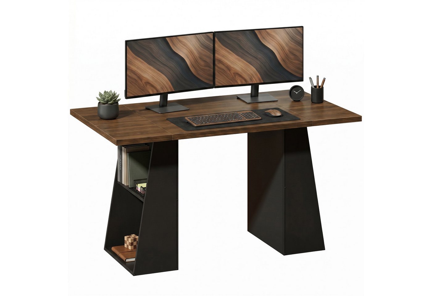 HOMCOM Schreibtisch Computertisch, Arbeitstisch mit Metallrahmen, Home Office (nicht anwendbar, 1-St., 1 Tisch), für Home Office und Arbeitszimmer, Braun, Schwa – Bild 2 von 5