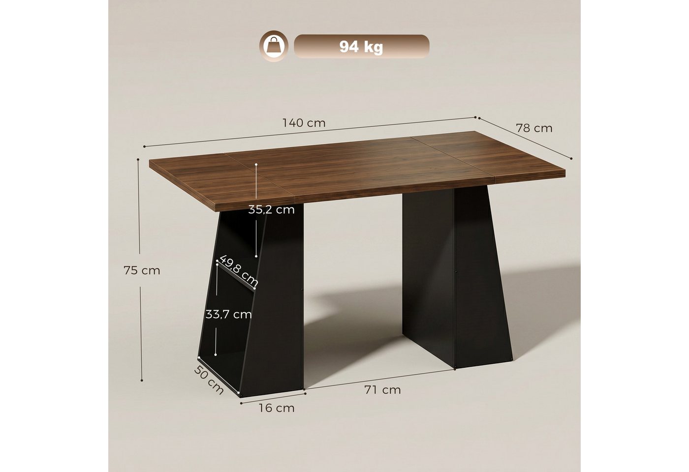 HOMCOM Schreibtisch Computertisch, Arbeitstisch mit Metallrahmen, Home Office (nicht anwendbar, 1-St., 1 Tisch), für Home Office und Arbeitszimmer, Braun, Schwa – Bild 3 von 5