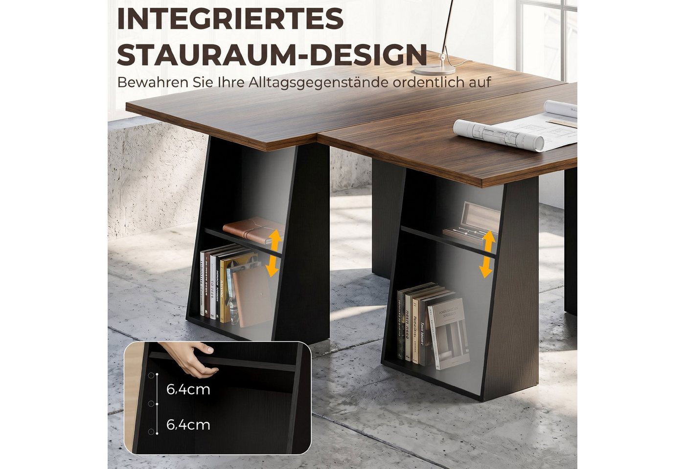 HOMCOM Schreibtisch Computertisch, Arbeitstisch mit Metallrahmen, Home Office (nicht anwendbar, 1-St., 1 Tisch), für Home Office und Arbeitszimmer, Braun, Schwa – Bild 5 von 5