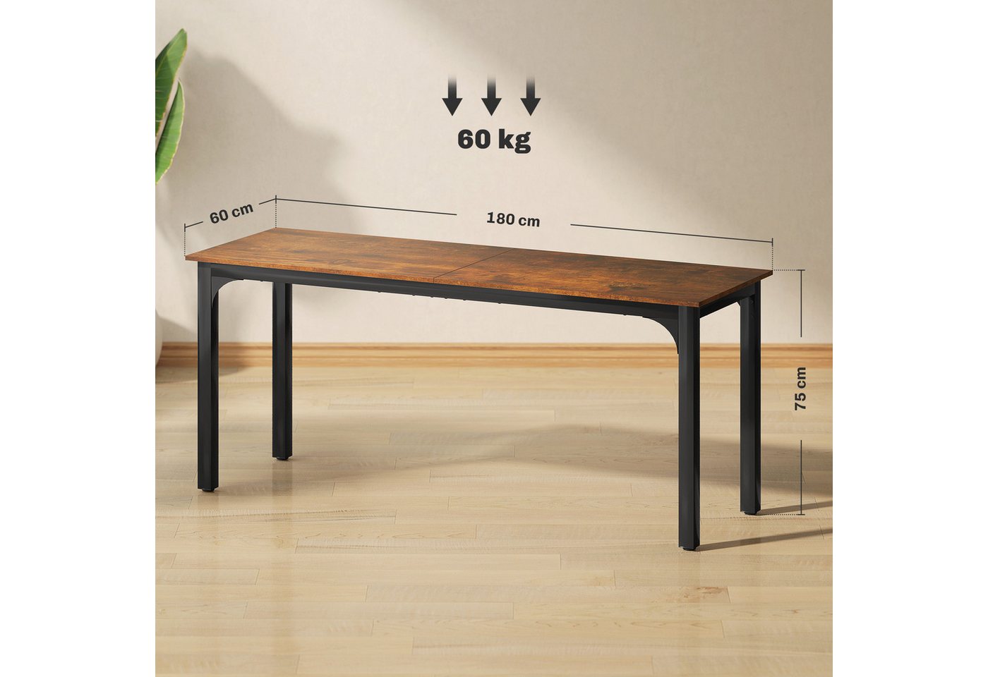 HOMCOM Schreibtisch Computertisch Bürotisch mit Industrie-Design, Stahlgestell (Computertisch, 1-St., Bürotisch), für Arbeitszimmer Home Office, 180 x 60 x 75 c – Bild 3 von 5