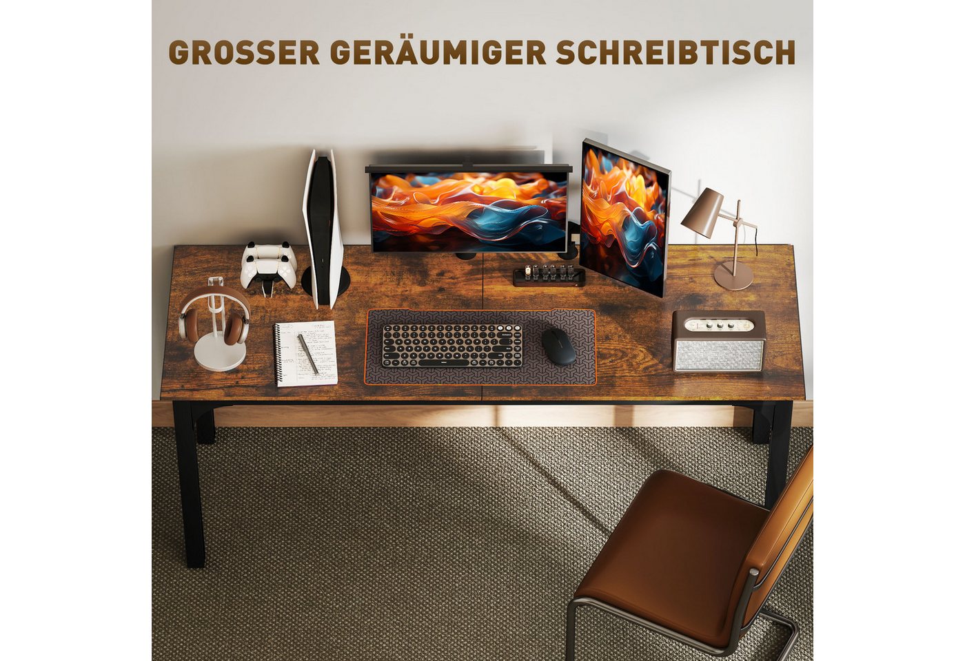 HOMCOM Schreibtisch Computertisch Bürotisch mit Industrie-Design, Stahlgestell (Computertisch, 1-St., Bürotisch), für Arbeitszimmer Home Office, 180 x 60 x 75 c – Bild 4 von 5