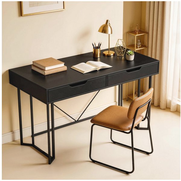 HOMCOM Schreibtisch Computertisch mit 2 Schubladen Bürotisch im Modern-Design (Bürotisch, 1-St., Computertisch), 120 x 60 x 77 cm Schwarz
