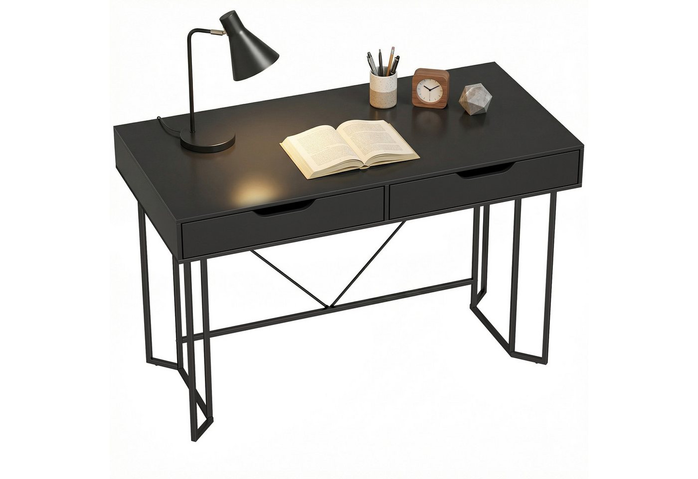 HOMCOM Schreibtisch Computertisch mit 2 Schubladen Bürotisch im Modern-Design (Bürotisch, 1-St., Computertisch), 120 x 60 x 77 cm Schwarz – Bild 2 von 5