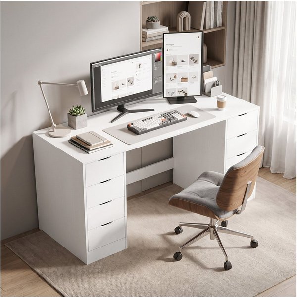 HOMCOM Schreibtisch Computertisch mit 8 Schubladen für Büro und Wohnzimmer (Set, 1-St., 1 Tisch), Breite 140 cm