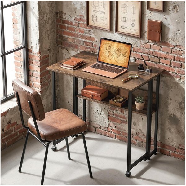 HOMCOM Schreibtisch Computertisch, Klapptisch für Homeoffice, Rustikal-Braun (Klapptisch, 1-St., Bürotisch), für Homeoffice, Schlafzimmer, Rustikal-Braun