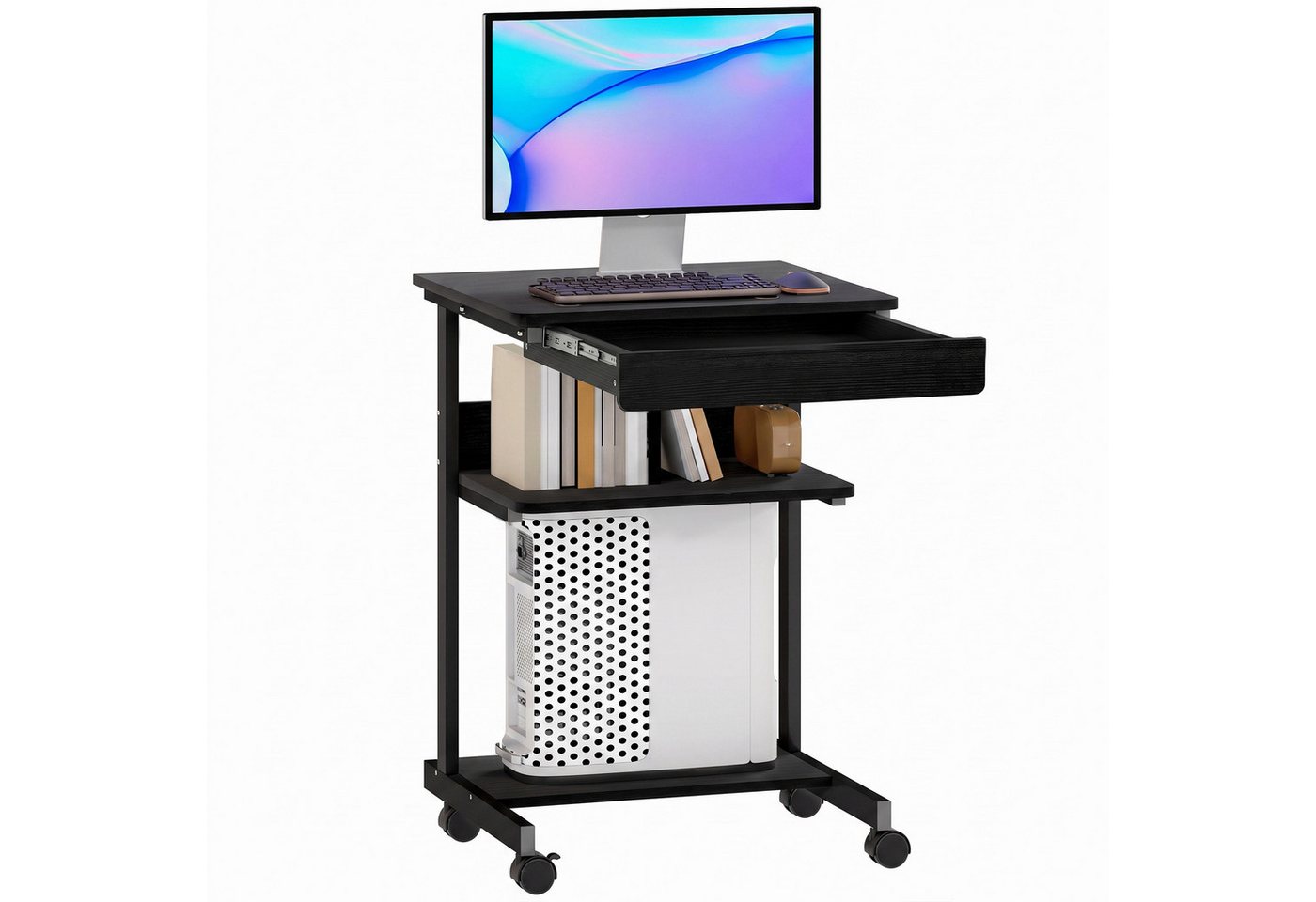 HOMCOM Schreibtisch Computertisch PC Tisch mit CPU-Ständer, Schublade (Bürotisch, 1-St., 1 Tisch), für Home Office, Schlafzimmer Schwarz – Bild 2 von 5
