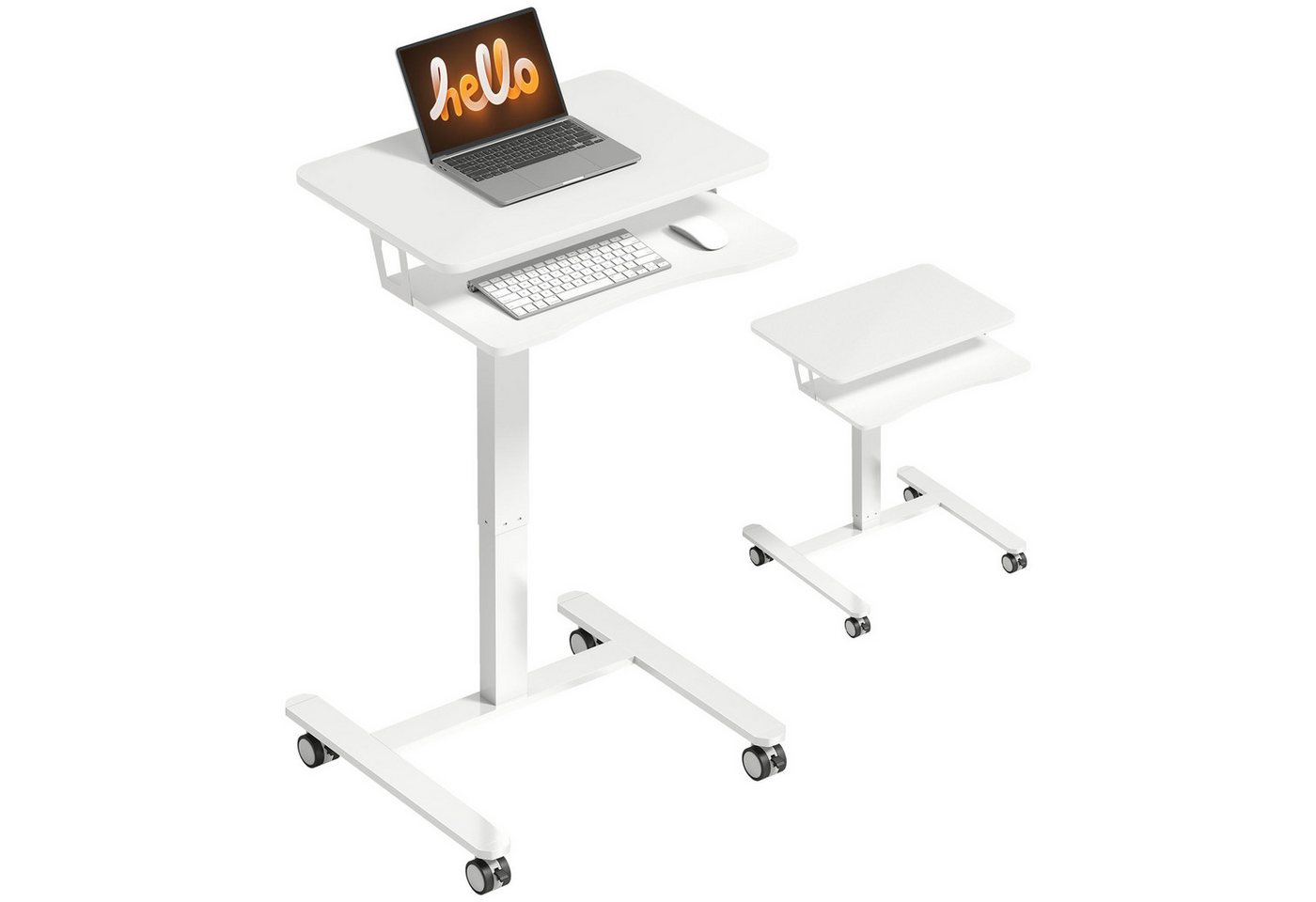 HOMCOM Schreibtisch Computertisch Tastaturablage höhenverstellbar mit Rollen (Mobiler Beistelltisch, 1-St., Laptoptisch), für Sofa, Bett, Büro 65x60cm, Weiß – Bild 2 von 5