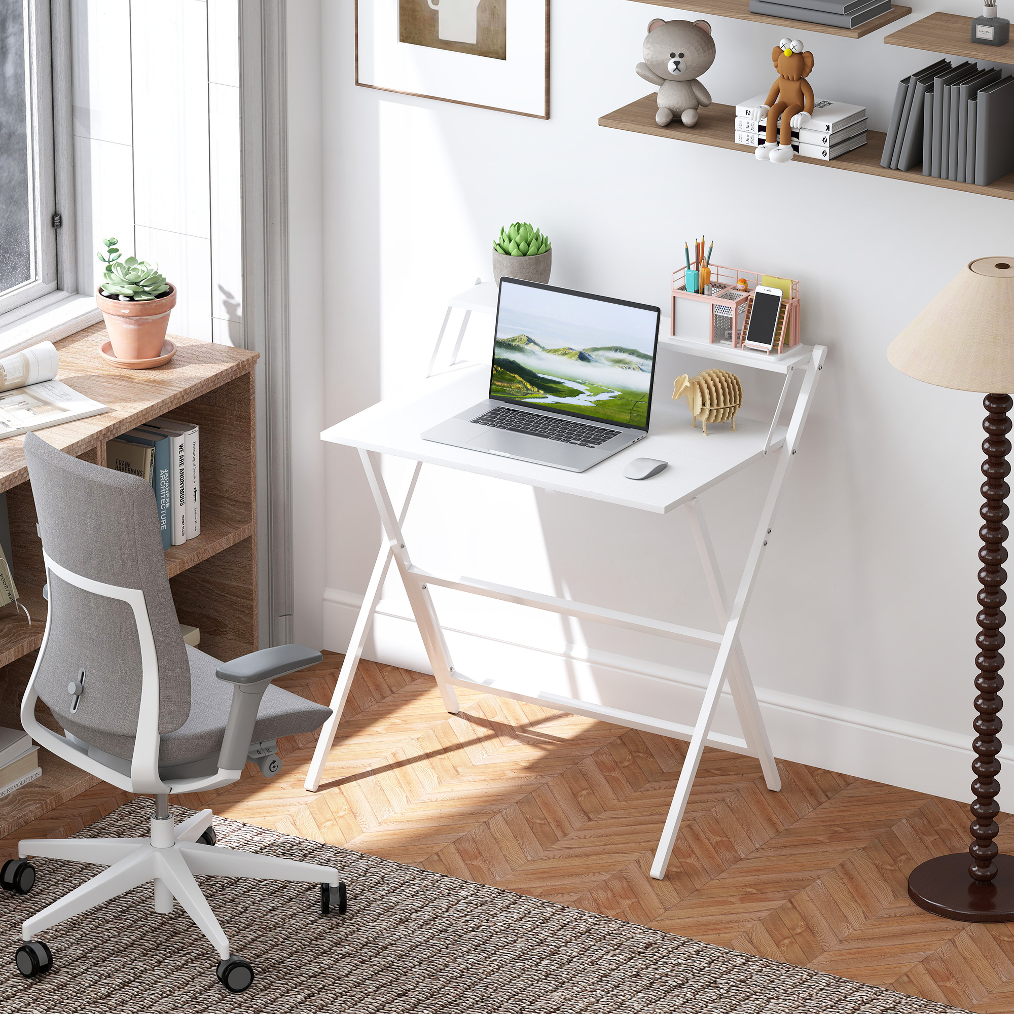 HOMCOM Schreibtisch klappbarer Computertisch 75,5 x 50 cm mit Ablagefach, Schreibtisch Bürotisch für Schlafzimmer, kleine Räume, Weiß Aosom – Bild 2 von 2