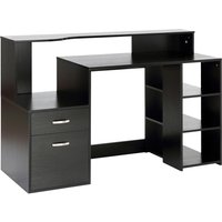 HOMCOM Schreibtisch mit Regal Computertisch Bürotisch mit Tischplatte für Drucker Schublade MDF Metall Schwarz 137 x 55 x 92 cm Aosom