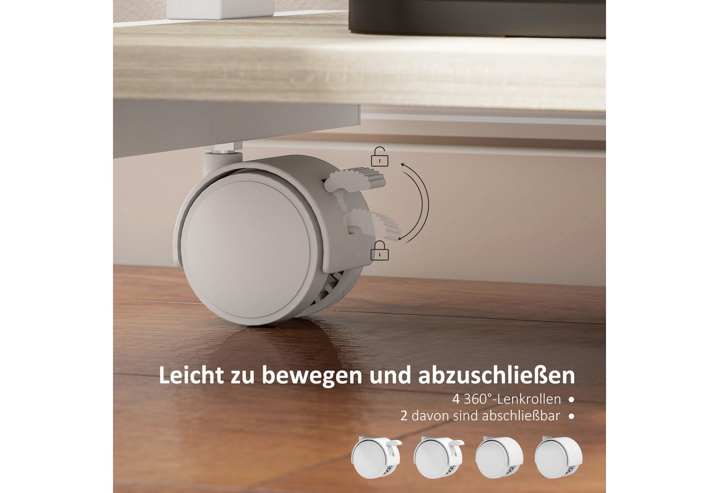 HOMCOM Schreibtisch Schreibtisch mit Rollen, CPU-Ständer, Schublade, Ablage (Bürotisch, 1-St., 1 Tisch), für Home Office, Schlafzimmer Eiche – Bild 5 von 5