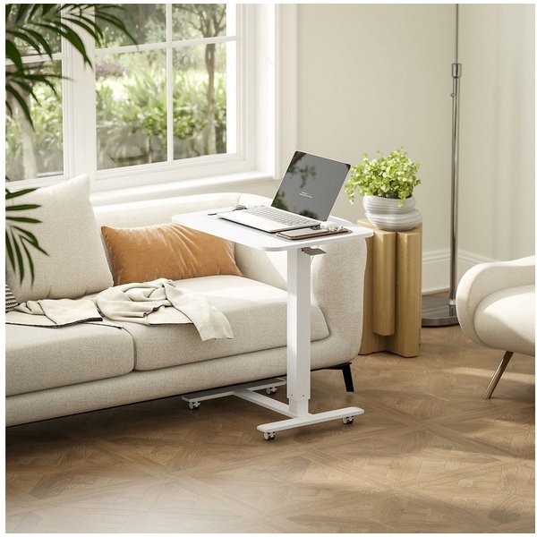 HOMCOM Schreibtisch Steh-Sitz mit 4 Rollen, 65x48x73-110cm, Weiß (Stehpult, 1-St., Höhenverstellbar C-förmig Computertisch), für Büro, Arbeitszimmer, Wohnzimmer
