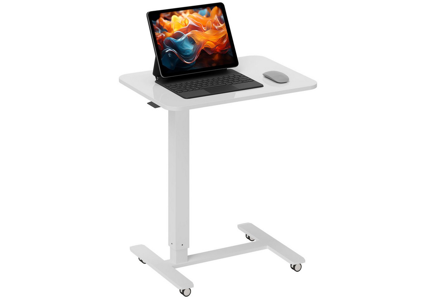HOMCOM Schreibtisch Steh-Sitz mit 4 Rollen, 65x48x73-110cm, Weiß (Stehpult, 1-St., Höhenverstellbar C-förmig Computertisch), für Büro, Arbeitszimmer, Wohnzimmer – Bild 2 von 5