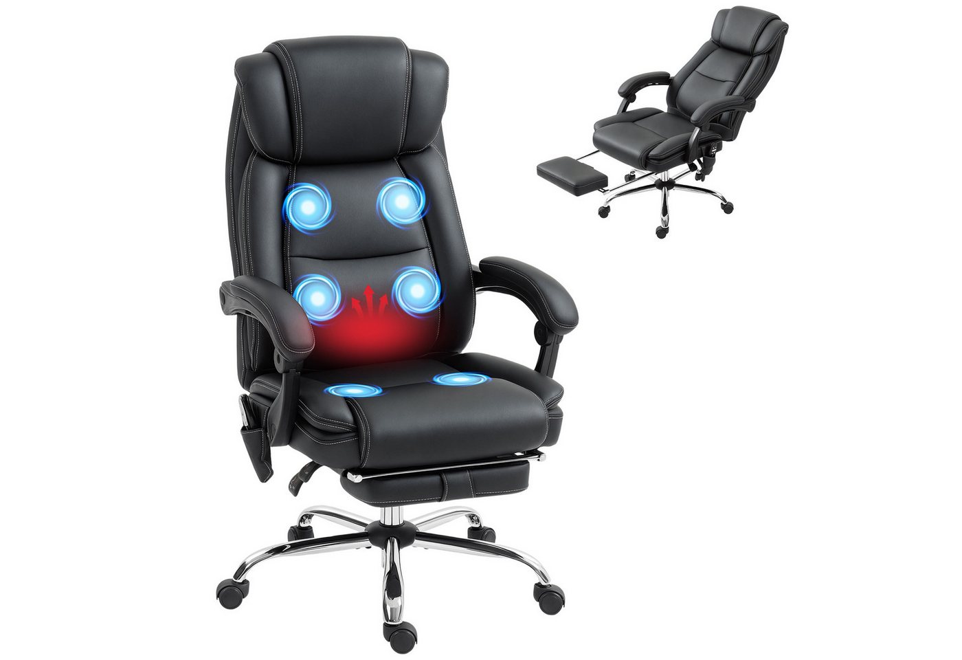 HOMCOM Schreibtischstuhl Bürostuhl Ergonomisch mit Timer, Fernbedienung und Seitentasche (Chefsessel, 1 St), 6-Punkt-Massage, Fußstütze, Heizfunktion – Bild 2 von 5