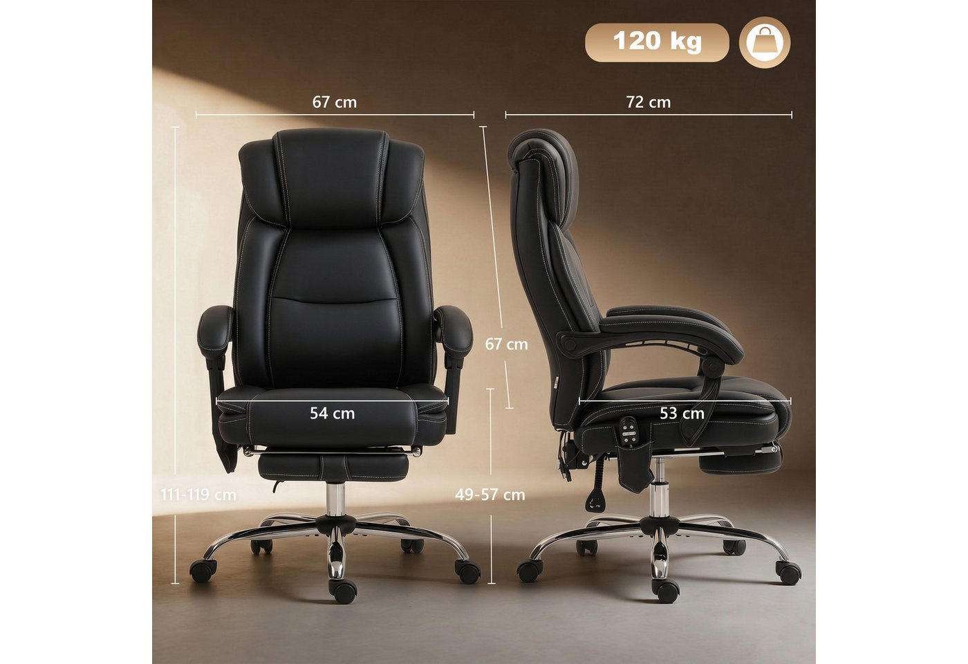 HOMCOM Schreibtischstuhl Bürostuhl Ergonomisch mit Timer, Fernbedienung und Seitentasche (Chefsessel, 1 St), 6-Punkt-Massage, Fußstütze, Heizfunktion – Bild 3 von 5
