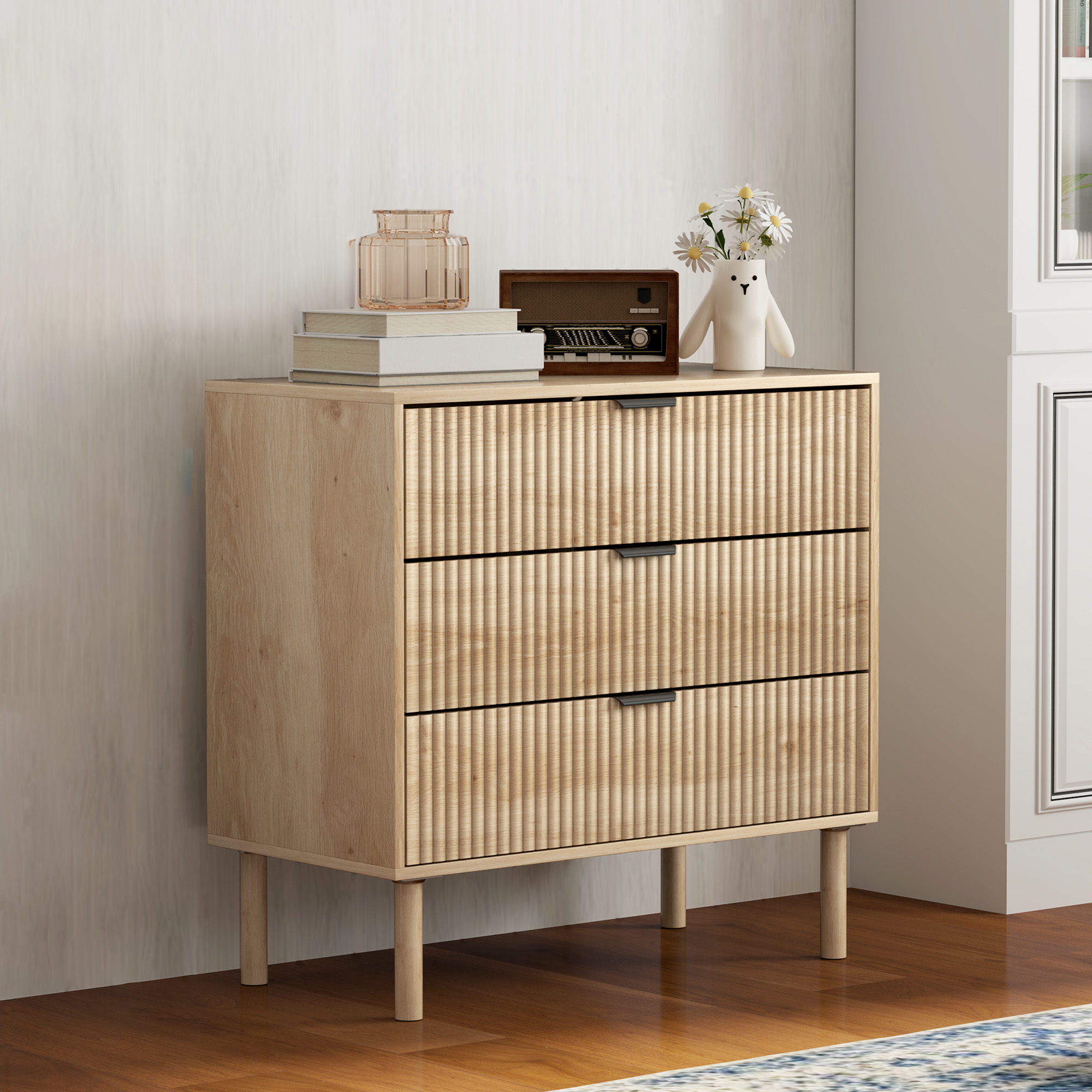 HOMCOM Schubladenkommode 3 Schubladen aus Holz, Kommode für Schlafzimmer, nordischer Stil mit Kiefernholzbeinen für Diele, Wohnzimmer, Kinderzimmer und Flur, 80 – Bild 2 von 2