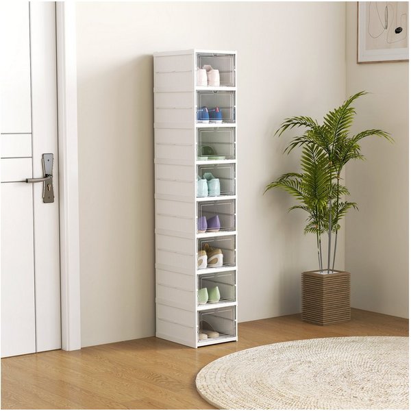 HOMCOM Schuhbox 8 Stück stapelbare und faltbare Schuh-Organizer, schmal Schuhregal (Platzsparend Schuhaufbewahrung, 8 St., Stapelbare und Faltbar Schuh-Organize