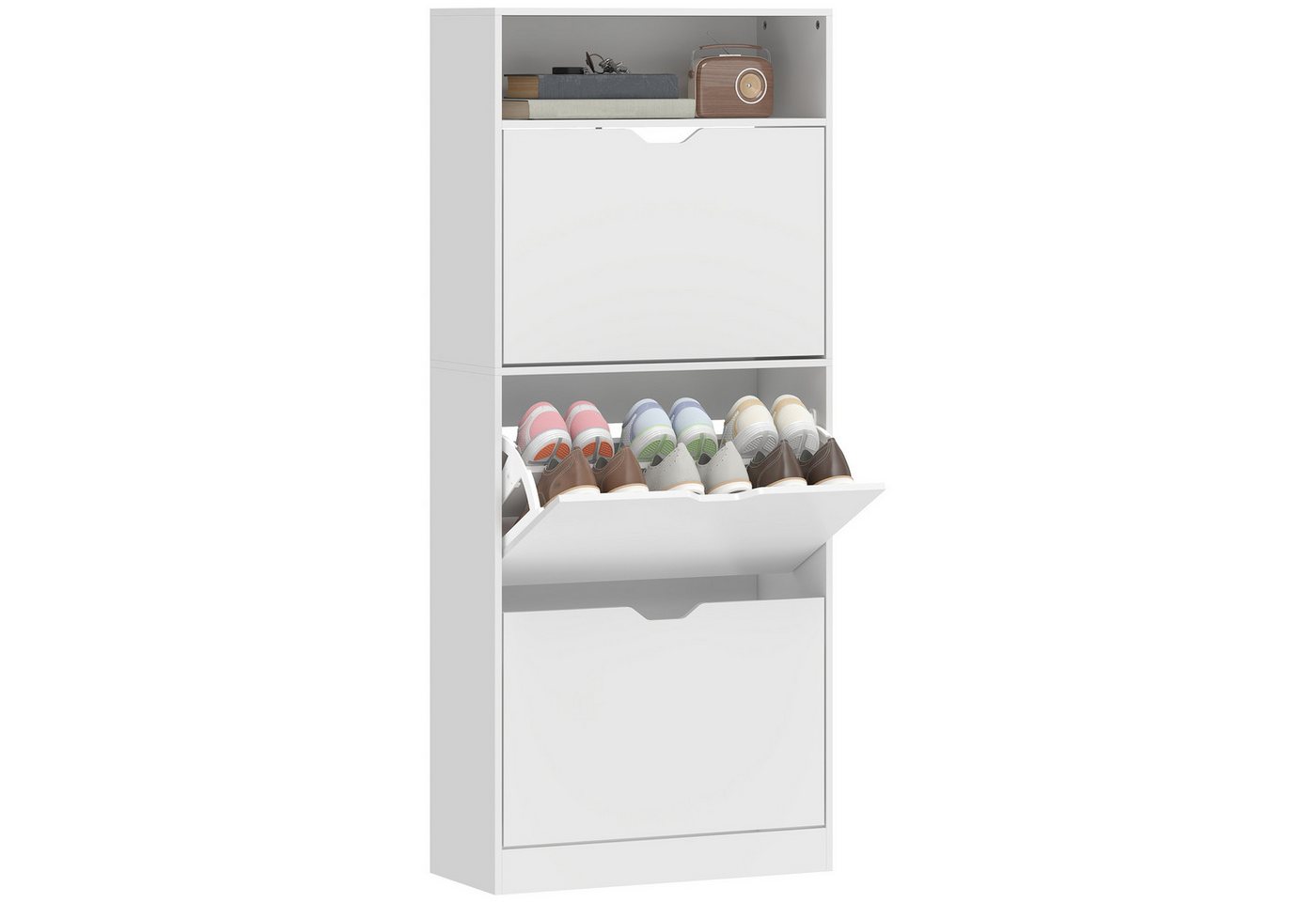 HOMCOM Schuhkipper Schuhschrank mit 3 Klappen, mit Ablage, Schuhregal (Schuhkommode, 1 St., 1 Schuhschrank), Schmal, platzsparend, große Schuhkapazität – Bild 2 von 5
