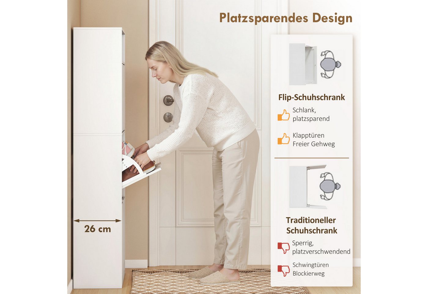 HOMCOM Schuhkipper Schuhschrank mit 3 Klappen, mit Ablage, Schuhregal (Schuhkommode, 1 St., 1 Schuhschrank), Schmal, platzsparend, große Schuhkapazität – Bild 4 von 5