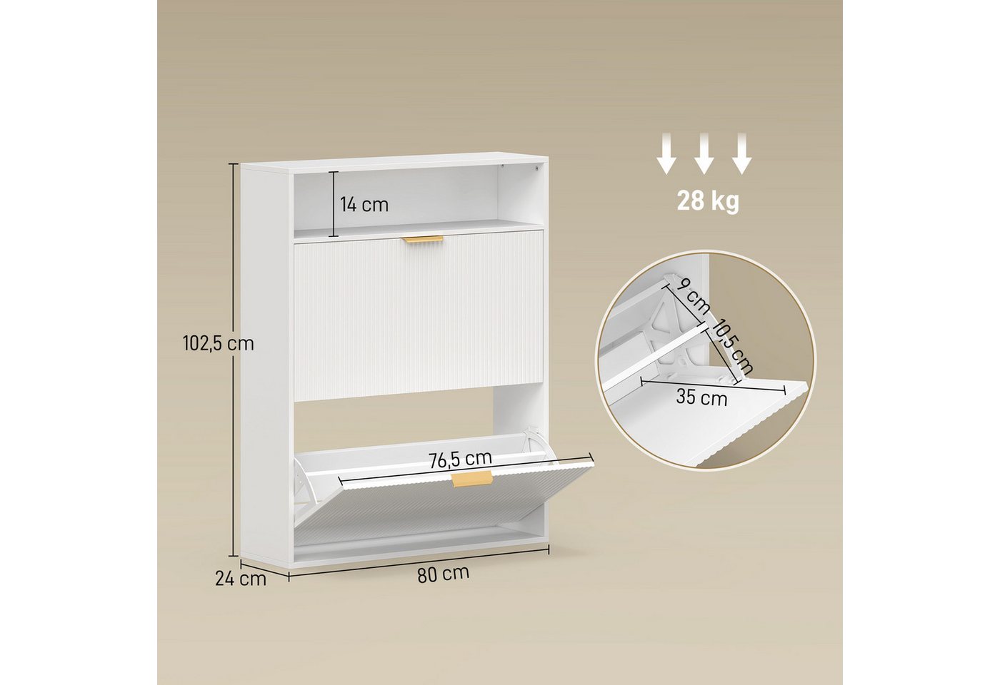 HOMCOM Schuhkipper Schuhschrank Schuhkommode mit Ablagefläche (Set, 1 St., 1), Schmal, 2 Klappfächer, Platz für 12-16 Paar Schuhe – Bild 3 von 5