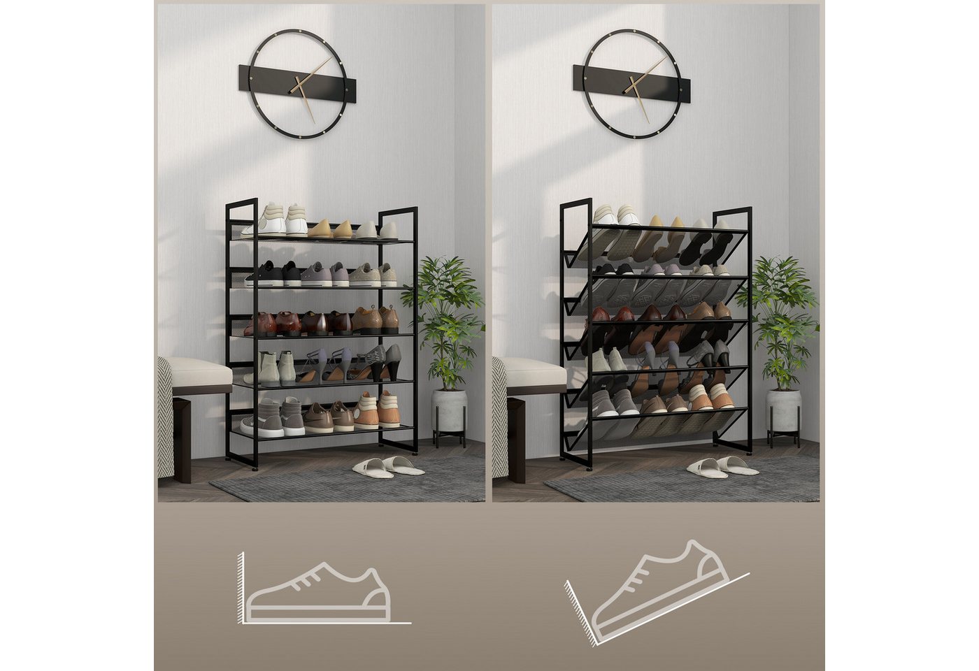 HOMCOM Schuhregal Schuhablage, Schuhständer für 15 Paar Schuhe, platzsparend, Flur, Schuh-Organizer 1-tlg., für Eingang, Schlafzimmer, Stahl, 72 x 30 x 102 cm,  – Bild 4 von 5