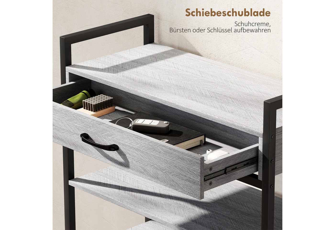 HOMCOM Schuhregal Schuhständer mit Schublade, platzsparend, Schuhablage 70x30x87,6cm, 4-stufiges 1-tlg., Flurregal für bis zu 9 Paar Schuhe, Spanplatte, Metall, – Bild 5 von 5