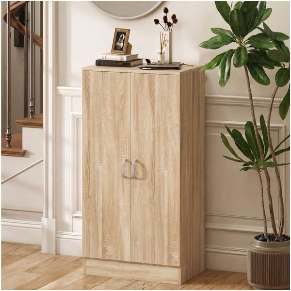 HOMCOM Schuhschrank Schuhkommode mit 2 Türen, 6 Verstellbaren Ablagen, Soft-Close-Funktion (Schuhregal, 1-St., Schuhaufbewahrung) für 14 Paar Schuhe 55 x 35 x 1