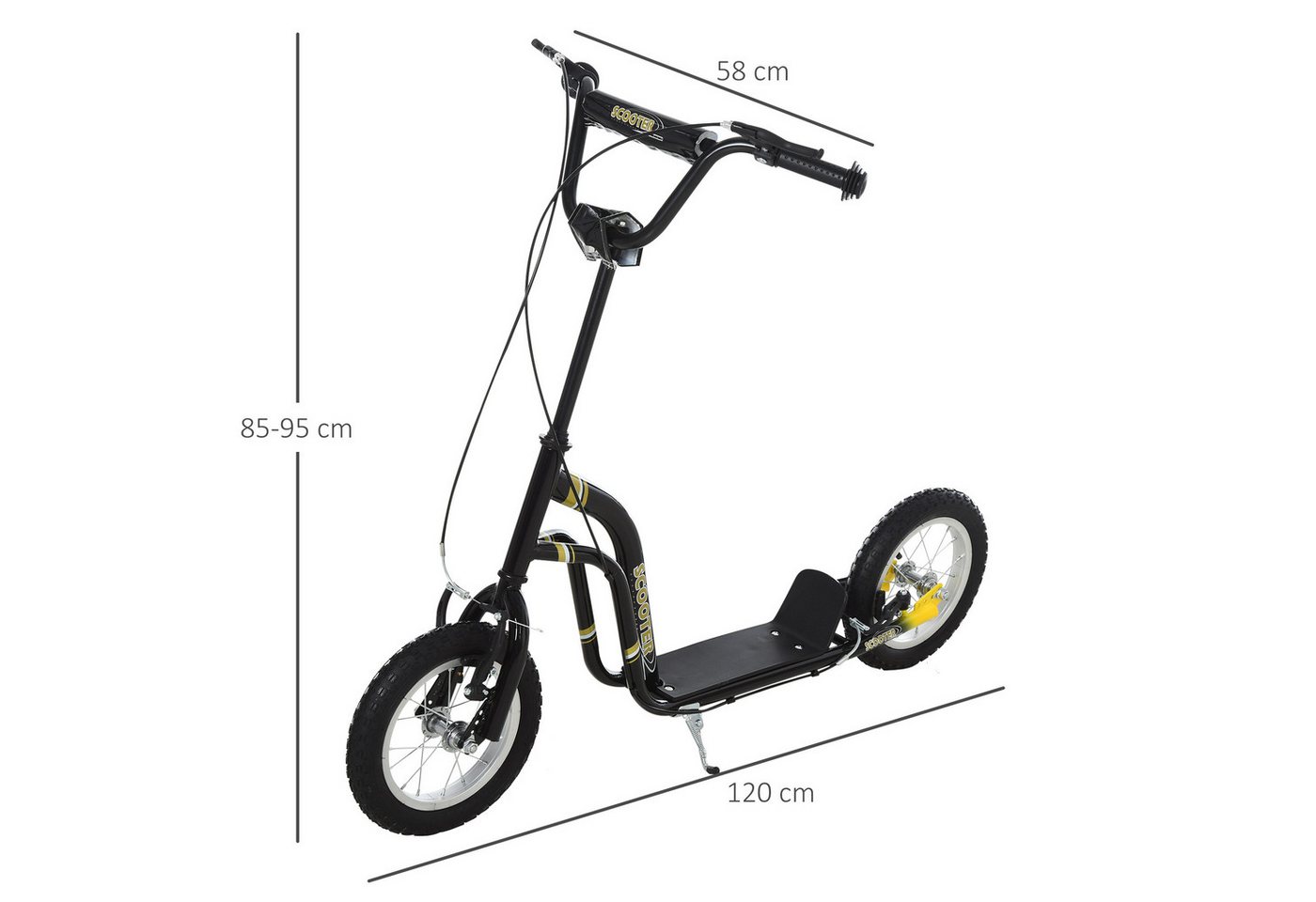 HOMCOM Scooter Kinderroller Tretroller mit verstellbarem Lenker, großen Rädern, 0 km/h, (Kinderscooter, 1 tlg., Tretroller), 120L x 58B x 85-95H cm – Bild 3 von 5